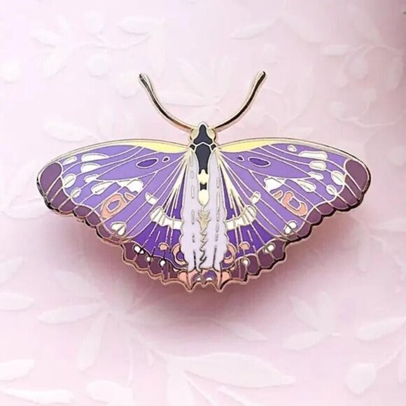 Lesser Purple Emperor Butterfly Enamel Pin - Gold Plated Jewelry & Brooch - Picture 1 of 9